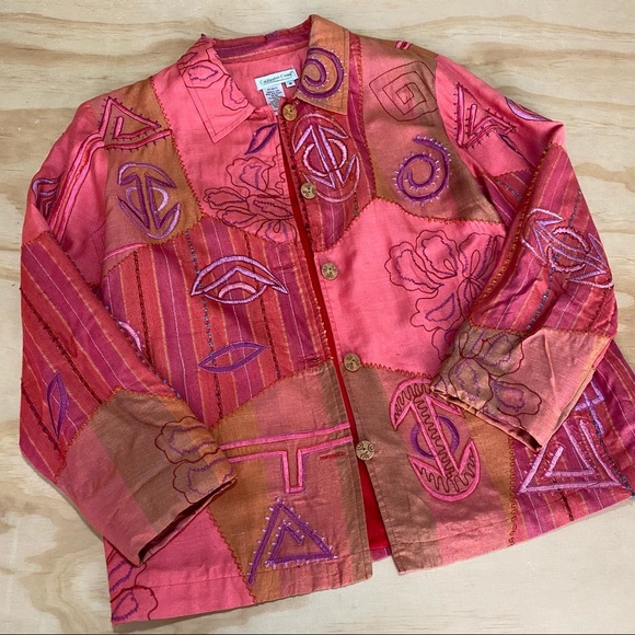 Coldwater Creek Silk Blend Embroidered Front button Cardigan Blazer Size M - Picture 1 of 5